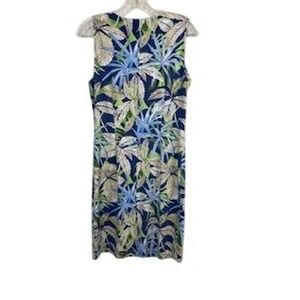 J. McLaughlin Sophia Palm Sleeveless‎ Dress Blue Green Palm Leaf Print Sz M